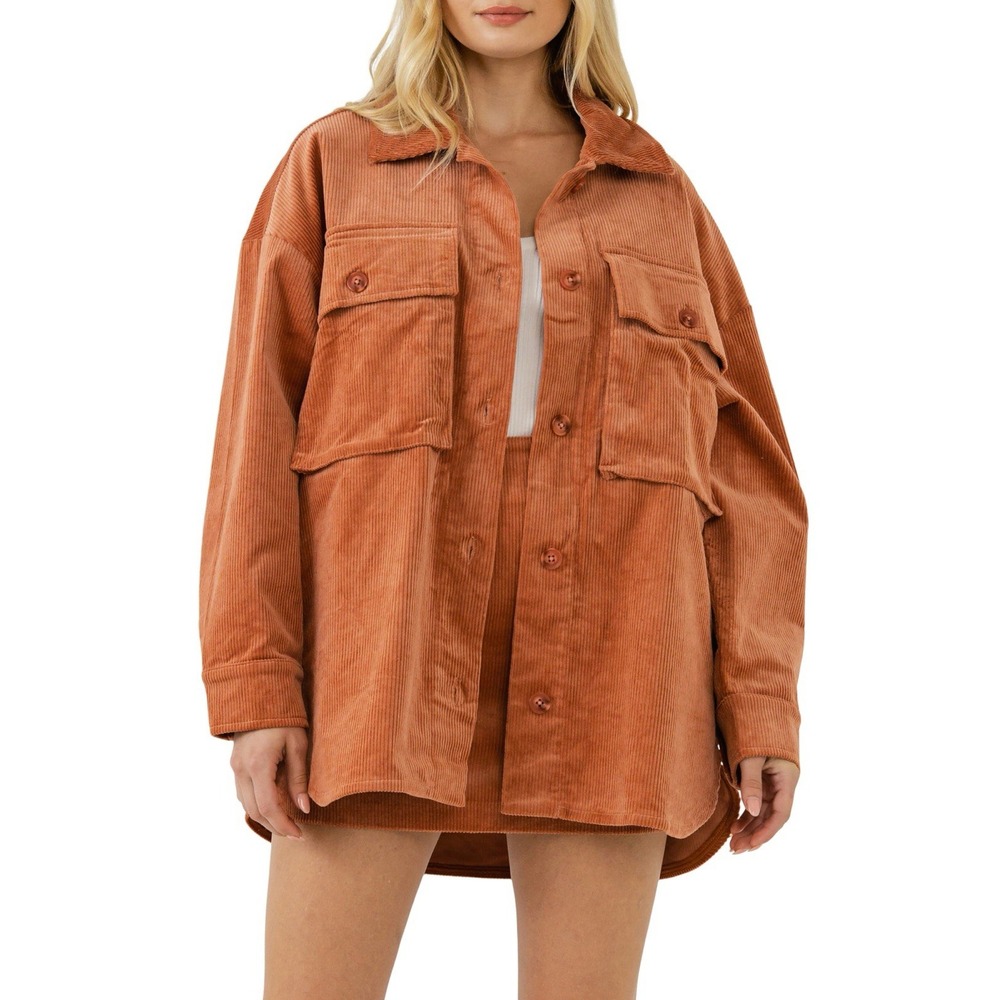 Grey Lab Corduroy Oversize Jacket S Rust Shacket Button Front NWT $120